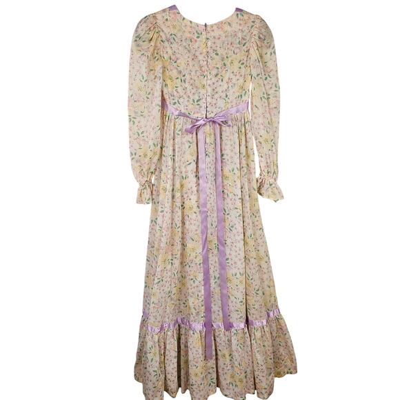 VTG 1970s maxi prairie Dress floral romantic boho prom wedding handmade XS - Picture 2 of 12